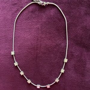 Unusual Necklace... crystal stones encased in sliver squares